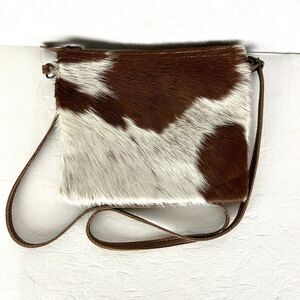Myra Bag Hair on Hide Cowhide Leather Crossbody Bag Western Boho Festival Brown